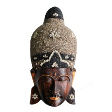 Wooden Brown Buddha Mask Grey Black Sand 60 cm