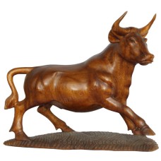 Wooden Carved Buffalo Statue On Base