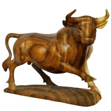 Natural Brown Wooden Buffalo Statue