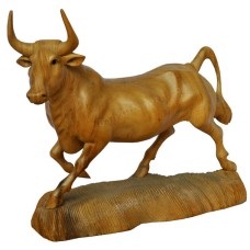 Wooden Natural Buffalo On Base