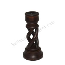 Wooden Twisted Candle Holder Dark Brown 20 cm