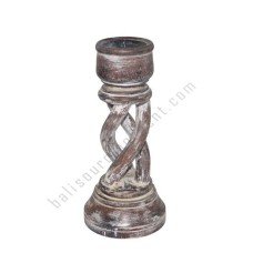 Wooden Twisted Candle Holder White Wash 20 cm