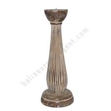 Wooden Candle Holder Striped Carving White Wash 45 cm