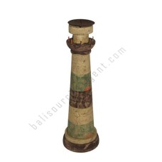 Wooden Lighthouse Candle Holder Antique Brown 30 cm