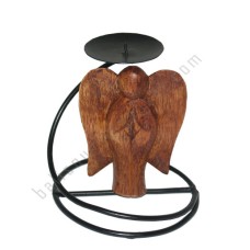 Wooden Angel Candle Holder Brown 10 cm