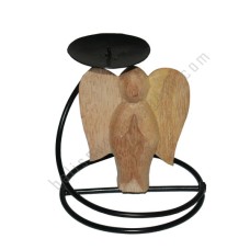 Wooden Angel Candle Holder Natural Brown 10 cm