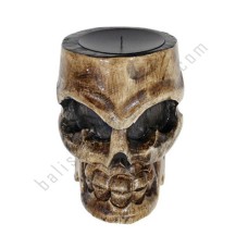 Wooden Skull Candle Holder Antique Brown 15 cm