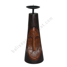 Wooden Mask Candle Holder Black Brown 30 cm