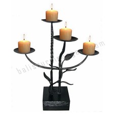 Iron Candle Stick Four Holders Black Silver 42 cm