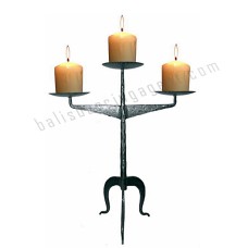 Iron Candle Stick Three Holders Black Silver 42 cm