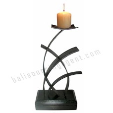 Iron Candle Stick Crossed Leaves Black Silver 42 cm