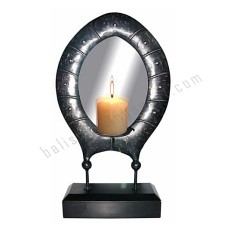 Iron Candle Holder With Black Oval Mirror 52 cm