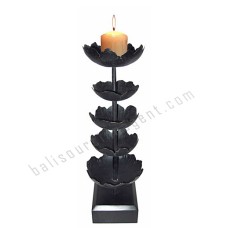 Iron Candle Stick Five Lotus Black Silver 48 cm