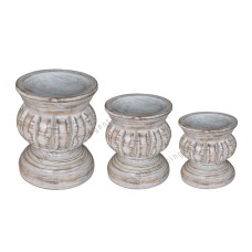 Wooden Candle Holder Whitewash Finish Set Of 3