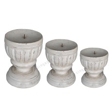 Wooden White Wash Painted Candle Holder Set Of 3