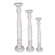 Wooden Pillar Candle Holder Whitewash Finish Set Of 3