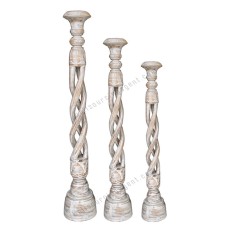 Wooden Pillar Candle Holder White Washed Finish Set Of 3