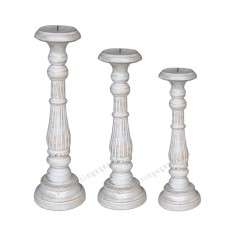 Painted White Washed Wooden Candle Holder Set Of 3