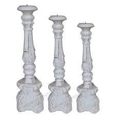 Wooden Pillar Candle Holder White Finish Set Of 3