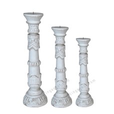 White Painted Wooden Pillar Candle Holder Set Of 3