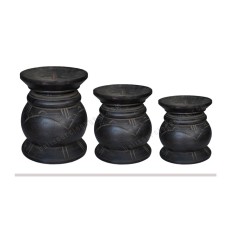 Wooden Candle Holder Antique Black Finish Set Of 3