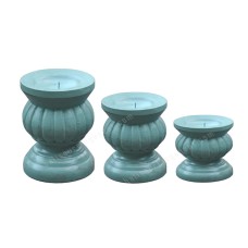 Wooden Candle Holder Light Blue Set Of 3