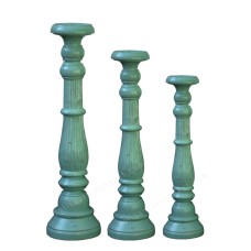 Wooden Pillar Candle Holder Light Blue Set Of 3