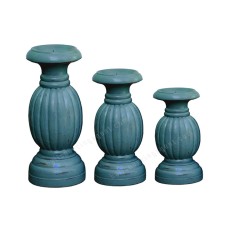 Wooden Candle Holder Dark Blue Set Of 3