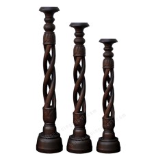 Wooden Pillar Candle Holder Antique Brown Set Of 3