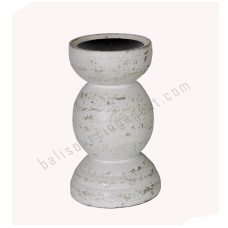 Wooden Candle Holder Distressed White 20 cm