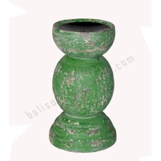 Wooden Candle Holder Distressed Green 20 cm