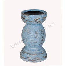 Wooden Candle Holder Distressed Blue 20 cm