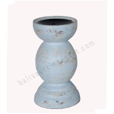 Wooden Candle Holder Distressed Light Blue 20 cm