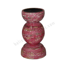 Wooden Candle Holder Distressed Red 20 cm