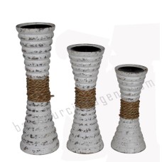 Wooden Candle Holder Ropes Set of 3 Distressed Grey 