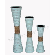 Wooden Candle Holder Ropes Set of 3 Distressed Blue