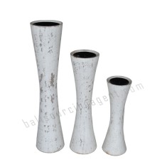 Wooden Candle Holder Set of 3 Distressed White