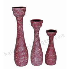 Wooden Candle Holder Distressed Red Set of 3