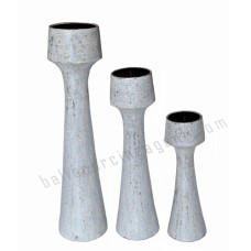 Wooden Candle Holder Distressed White Set of 3 