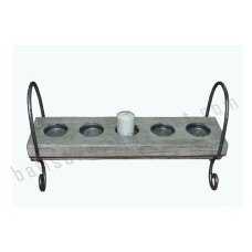 Wood Candle Holder Five Holes White Wash 42 cm