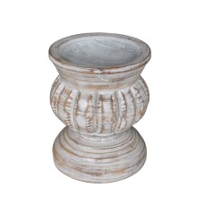 Wooden Candle Holder Whitewash Finish 20 cm