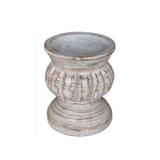 Wooden Candle Holder Whitewash Finish 15 cm