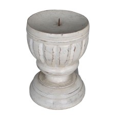 Wooden Candle Holder White Washed Finish 20 cm