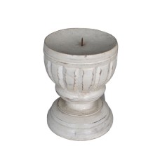 Wooden Candle Holder White Washed Finish 15 cm