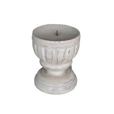 Wooden Candle Holder White Washed Finish 12 cm