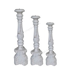 Wooden Pillar Candle Holder White Painted Set Of 3