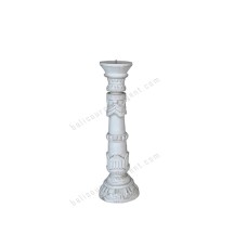 Wooden Pillar Candle Holder White Finish 30 cm