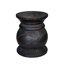 Wooden Candle Holder Antique Black Finish 20 cm