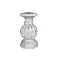 Wooden Candle Holder Painted White Washed 20 cm