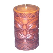 Candle Pillar Dark Brown Paint TIKI motif 11 cm